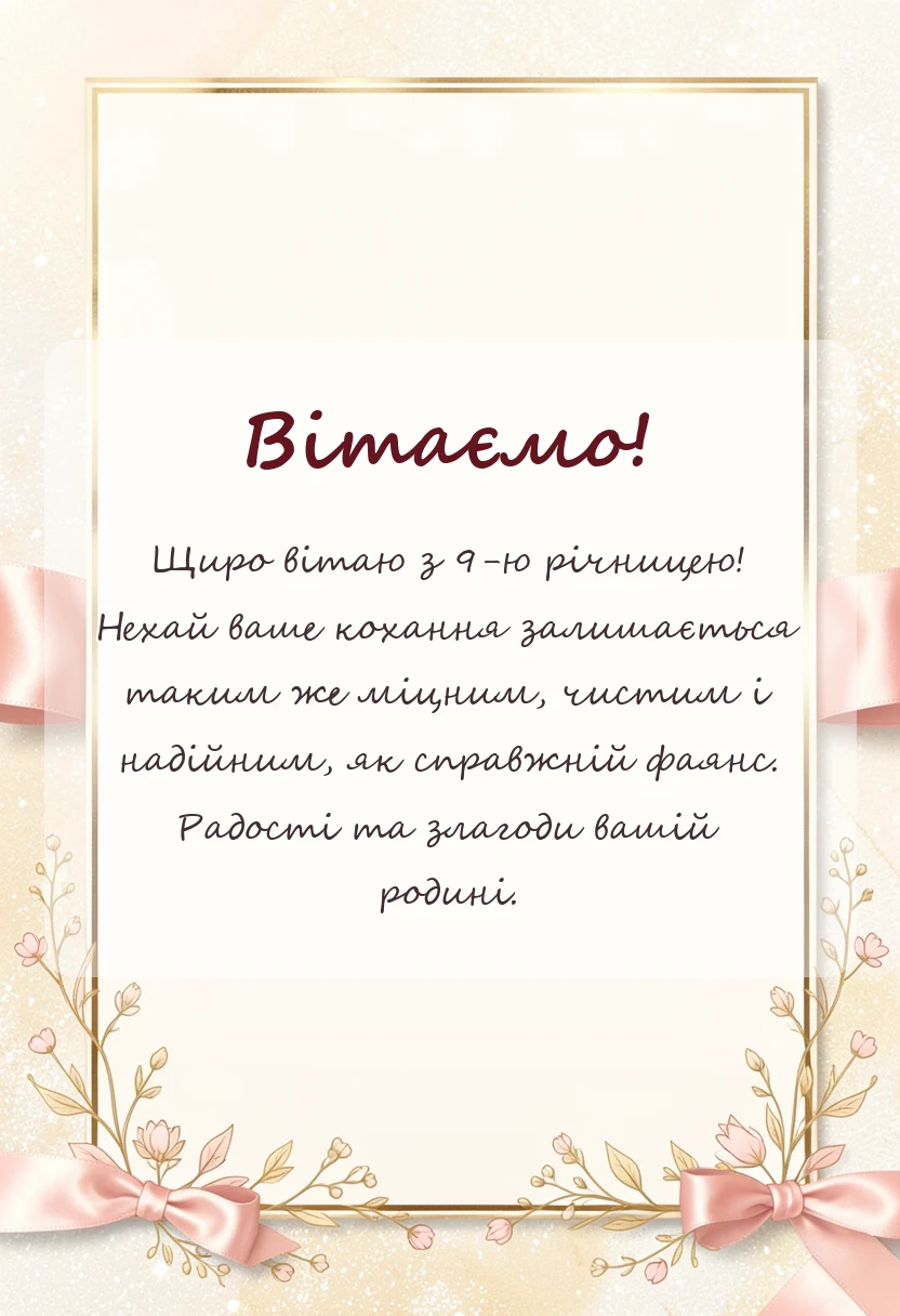 красива листівка: річниця весілля 9 років