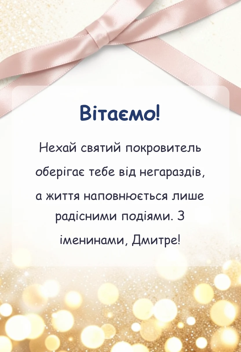 унікальна листівка - привітання з днем ангела дмитра