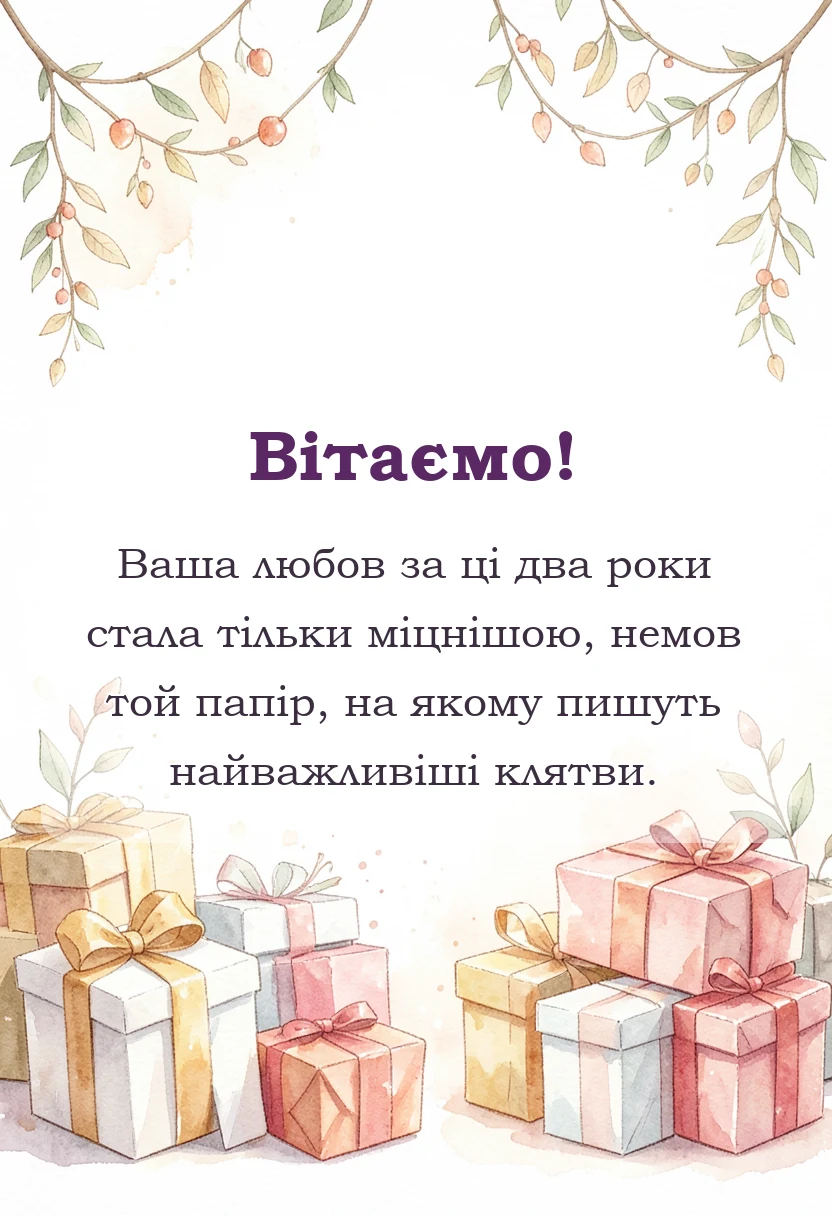 вітальна листівка - привітання з паперовим весіллям своїми словами