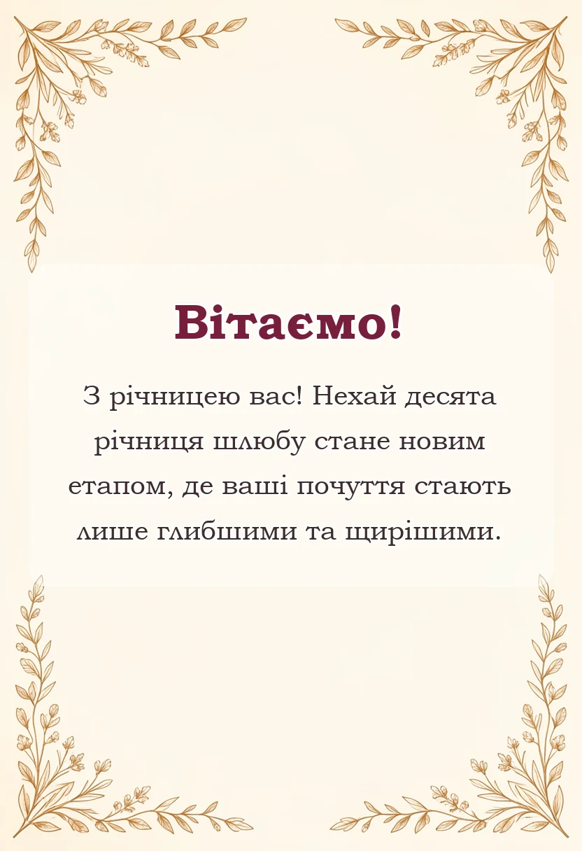 листівка з побажанням - олов'яне весілля привітання