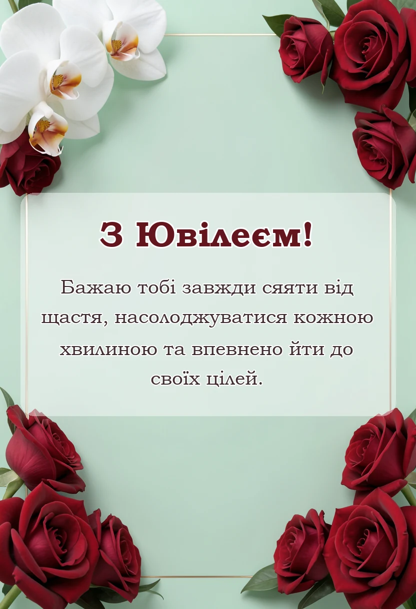 вітальна листівка - привітання з ювілеєм дівчині своїми словами