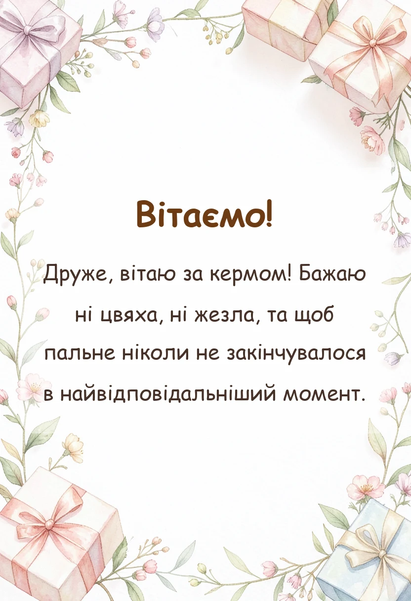вітальна листівка - привітання з днем водія чоловіка