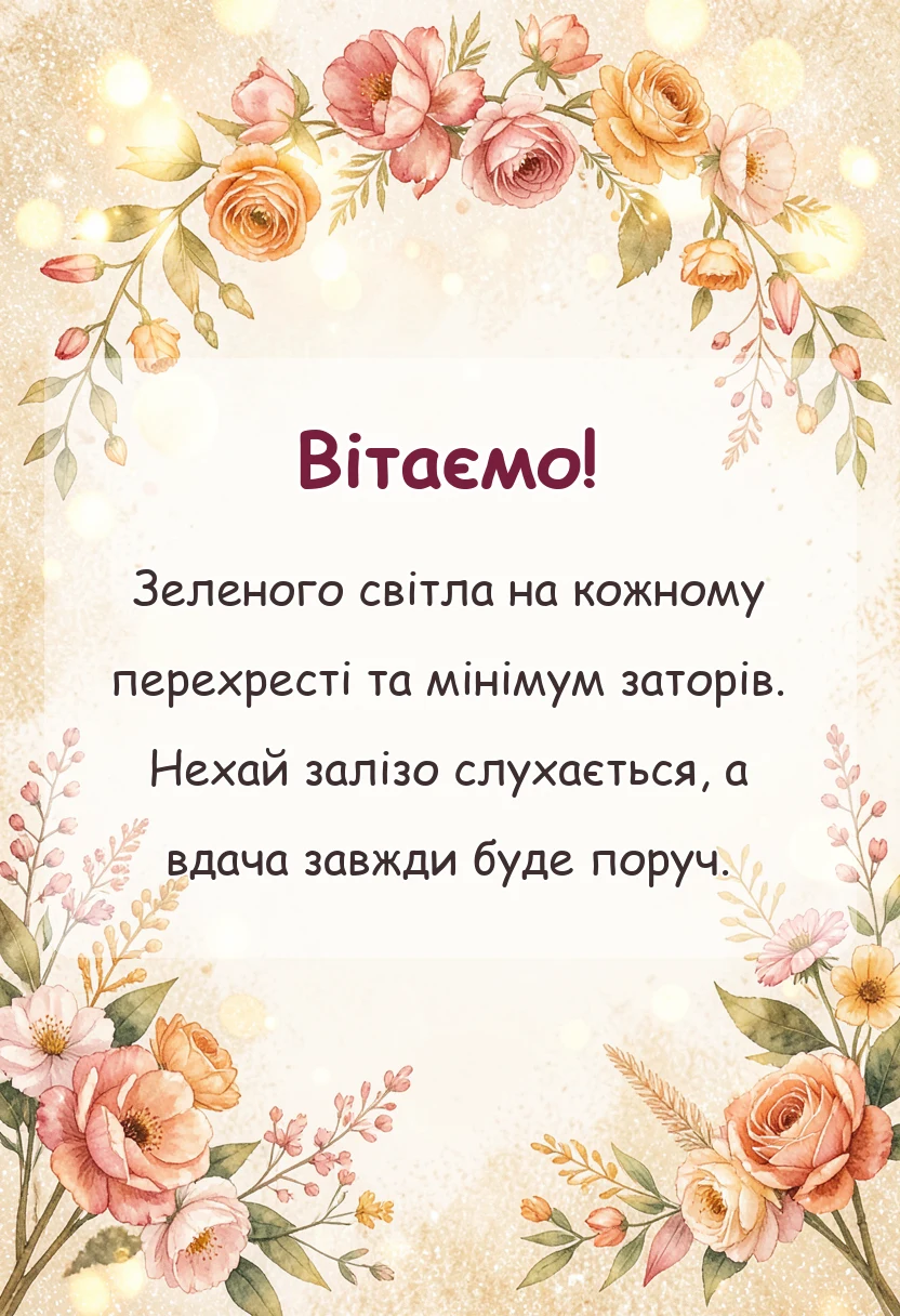 листівка з побажанням - привітання з днем водія чоловіка своїми словами