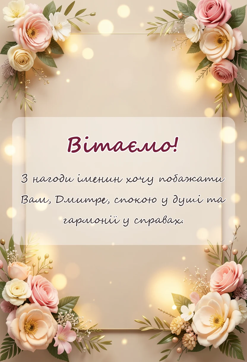 унікальна листівка - привітання з днем ангела дмитра