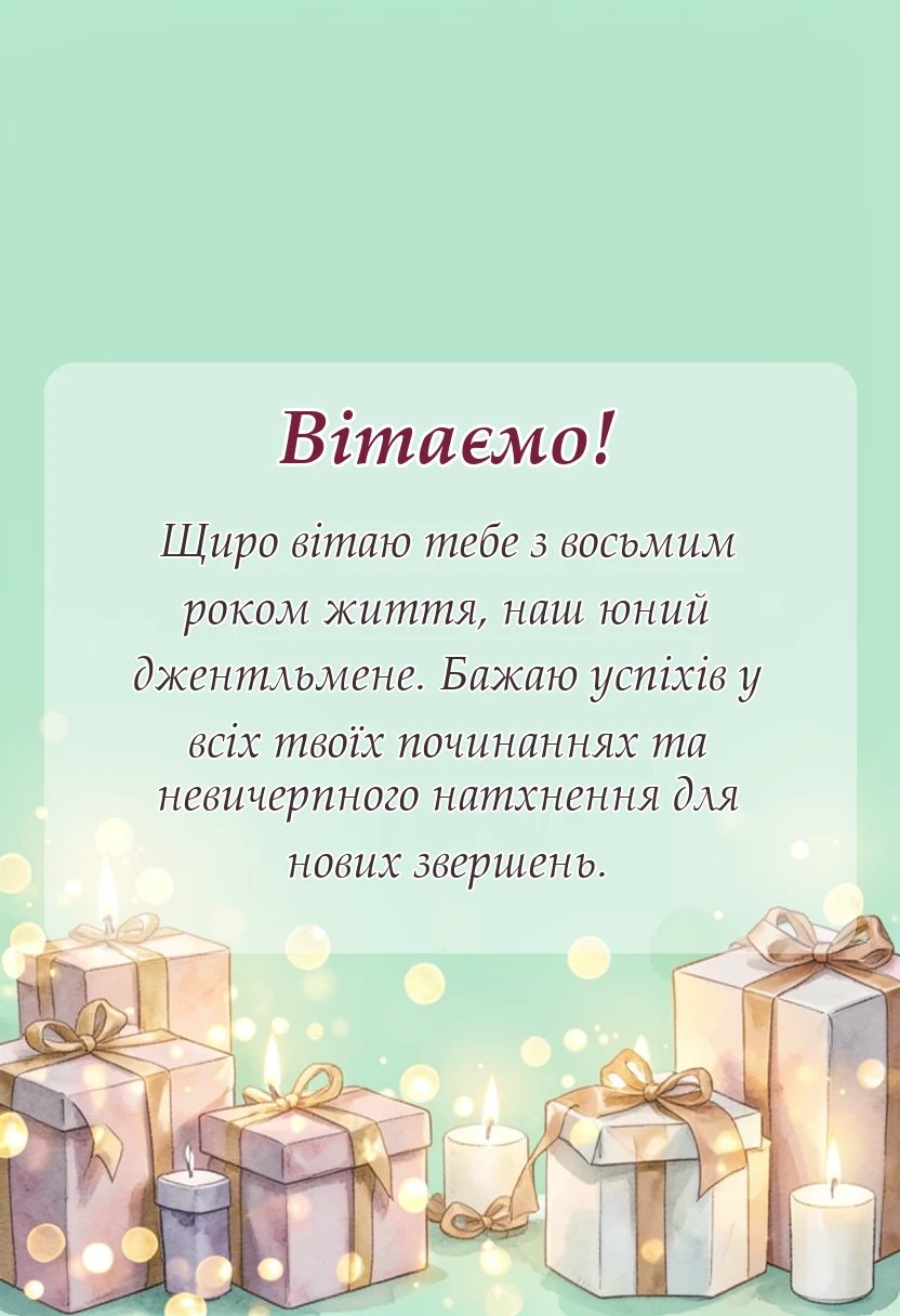 красива листівка: привітання з днем народження 8 років хлопчику