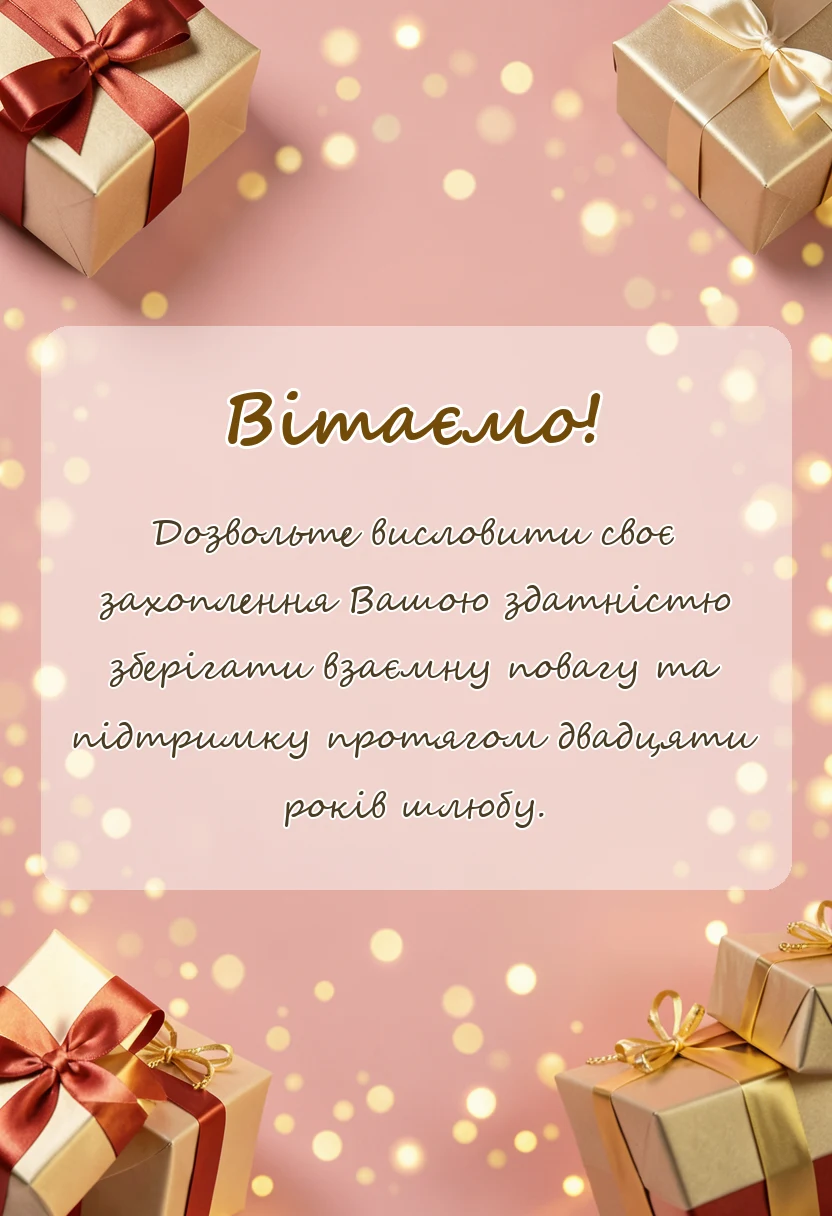 вітальна листівка - річниця весілля 20 років