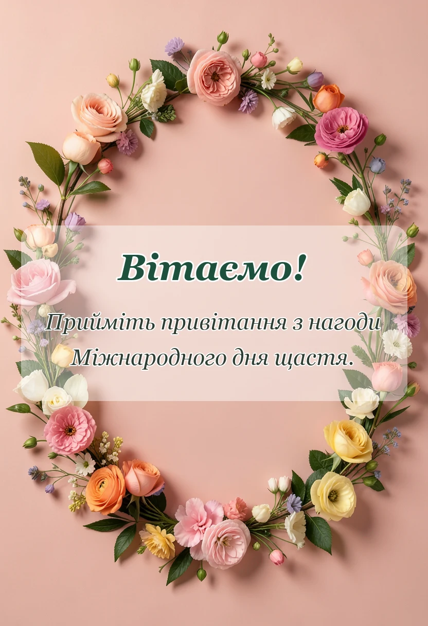 вітальна листівка - привітання з днем щастя 20 березня