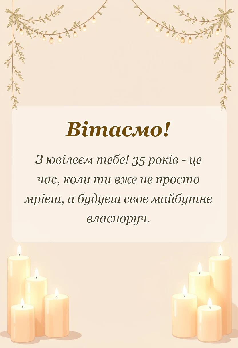 вітальна листівка - привітання з 35-річчям чоловікові