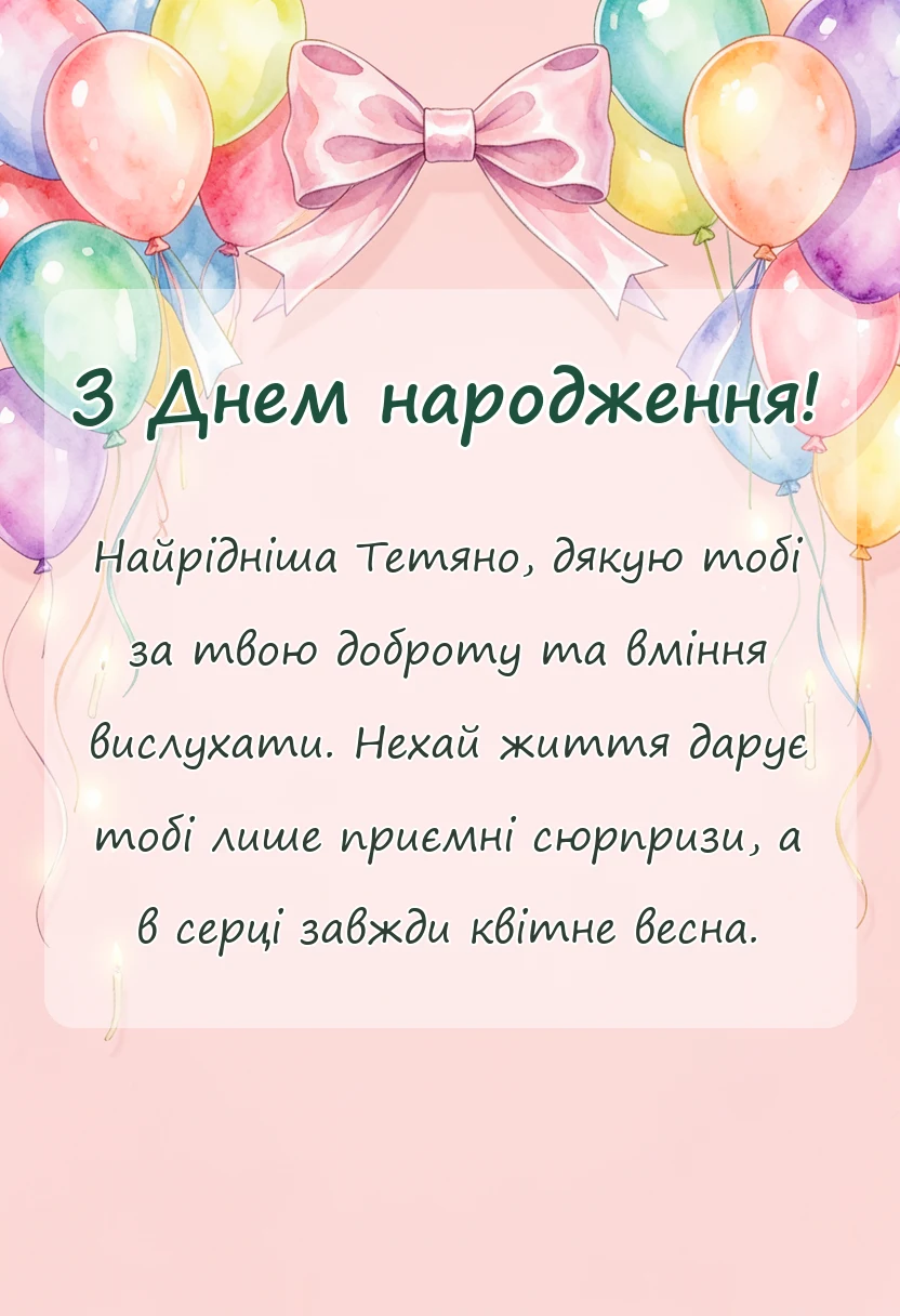 красива листівка: привітання з днем народження тетяна