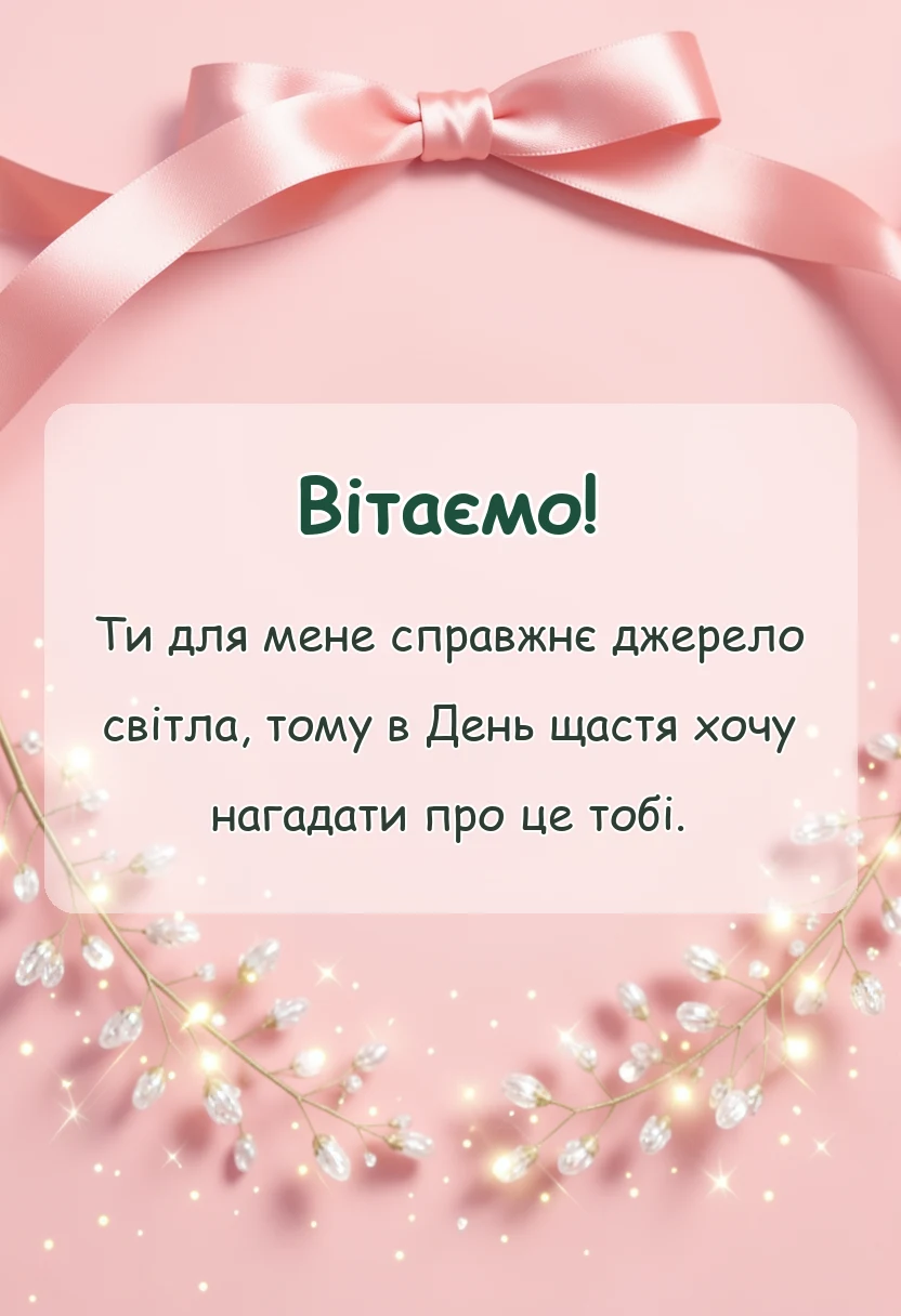 святкова картинка: привітання з днем щастя своїми словами