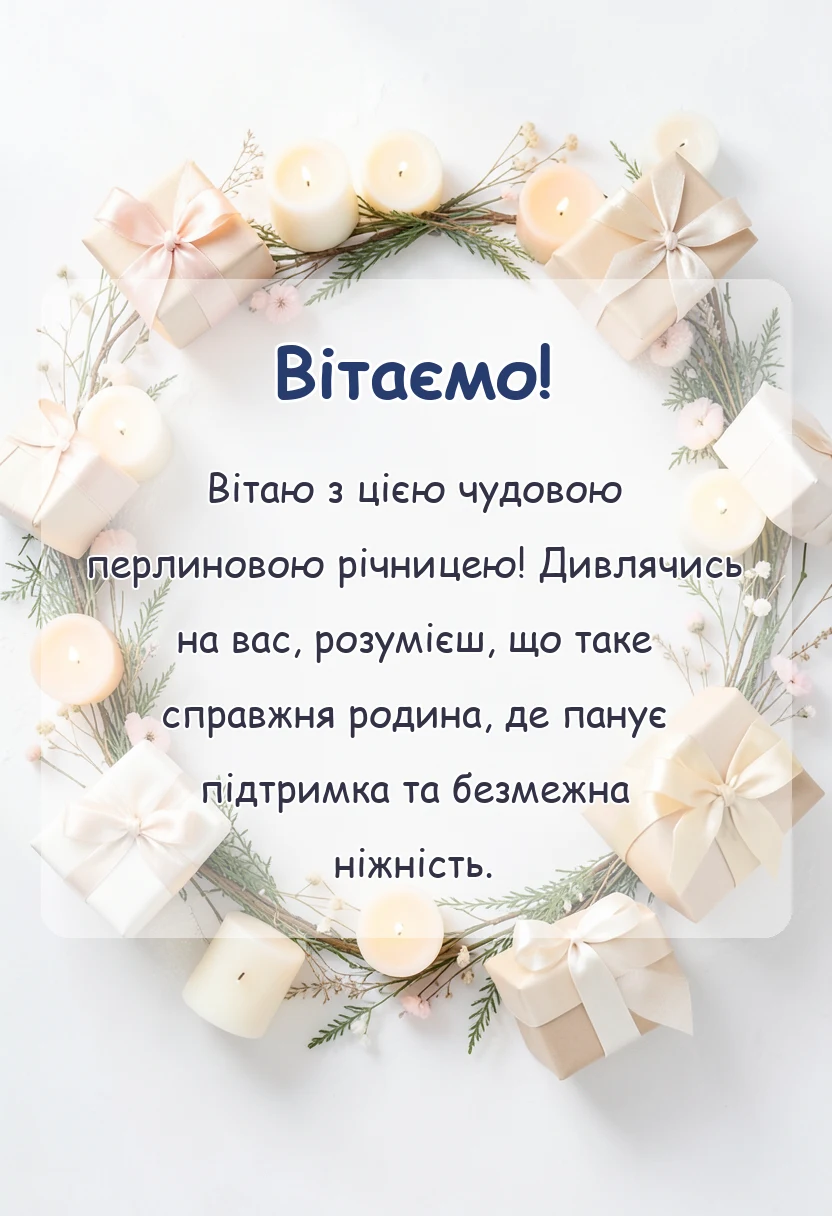 листівка з побажанням - привітання з перлиновим весіллям