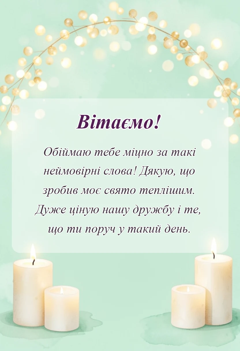 листівка з побажанням - слова подяки за привітання на день народження