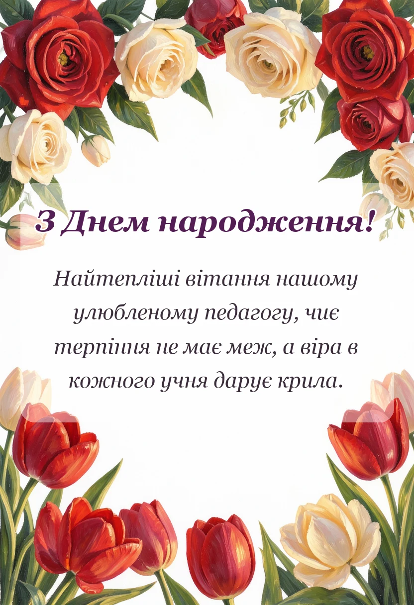 красива листівка: привітання з днем народження класної керівниці