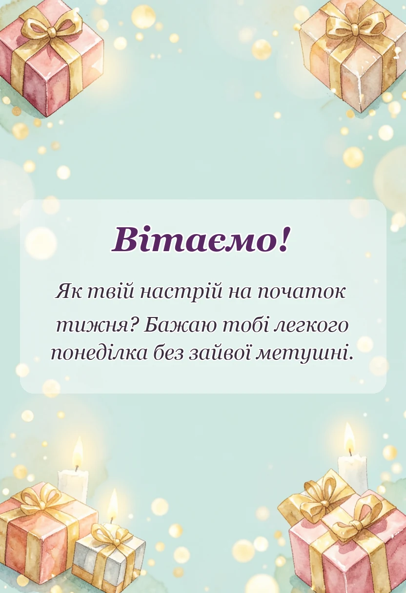 вітальна листівка - побажання з понеділком своїми словами