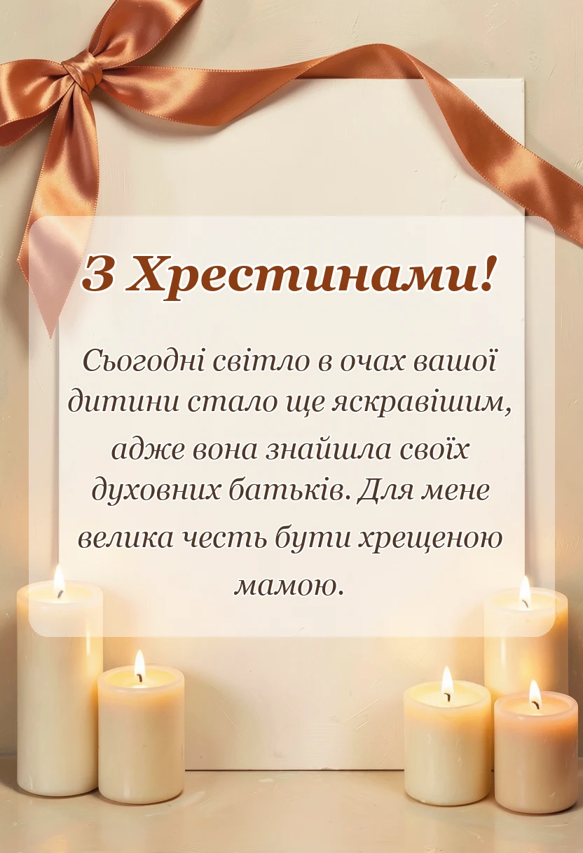 вітальна листівка - привітання з хрестинами своїми словами від хрещеної