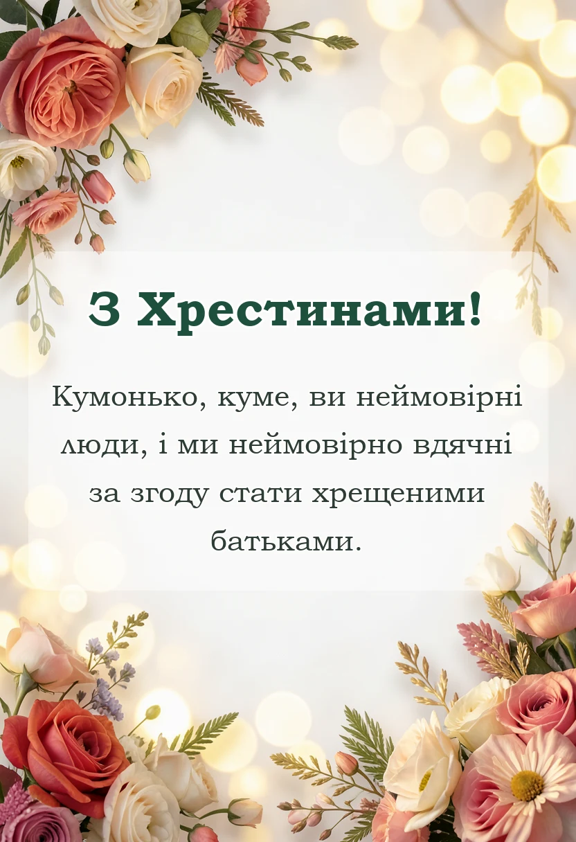 унікальна листівка - подяка кумам за хрещення дитини