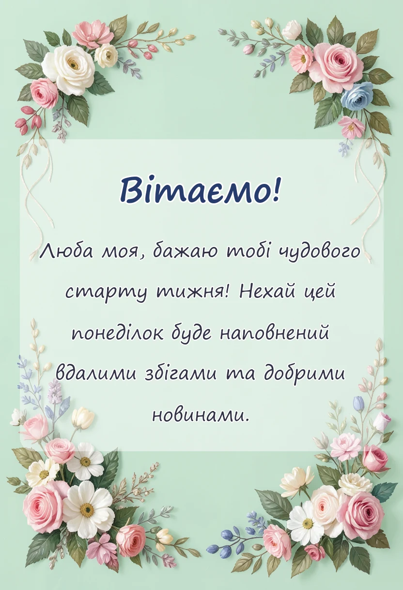 вітальна листівка - побажання з понеділком своїми словами
