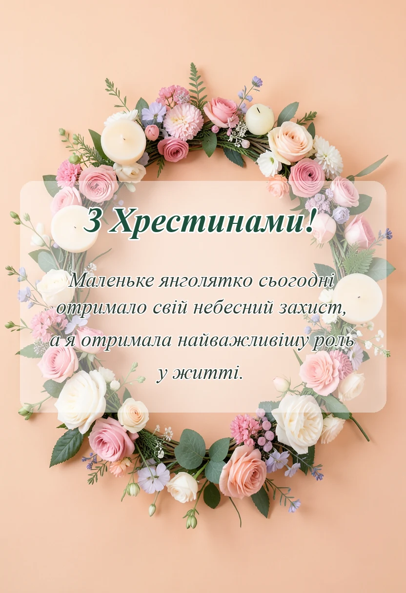 красива листівка: привітання з хрестинами своїми словами від хрещеної