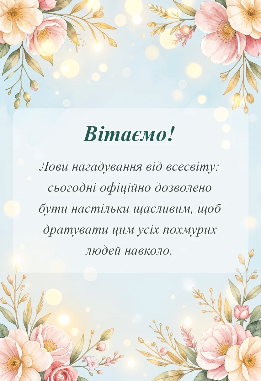 красива листівка: привітання з днем щастя своїми словами