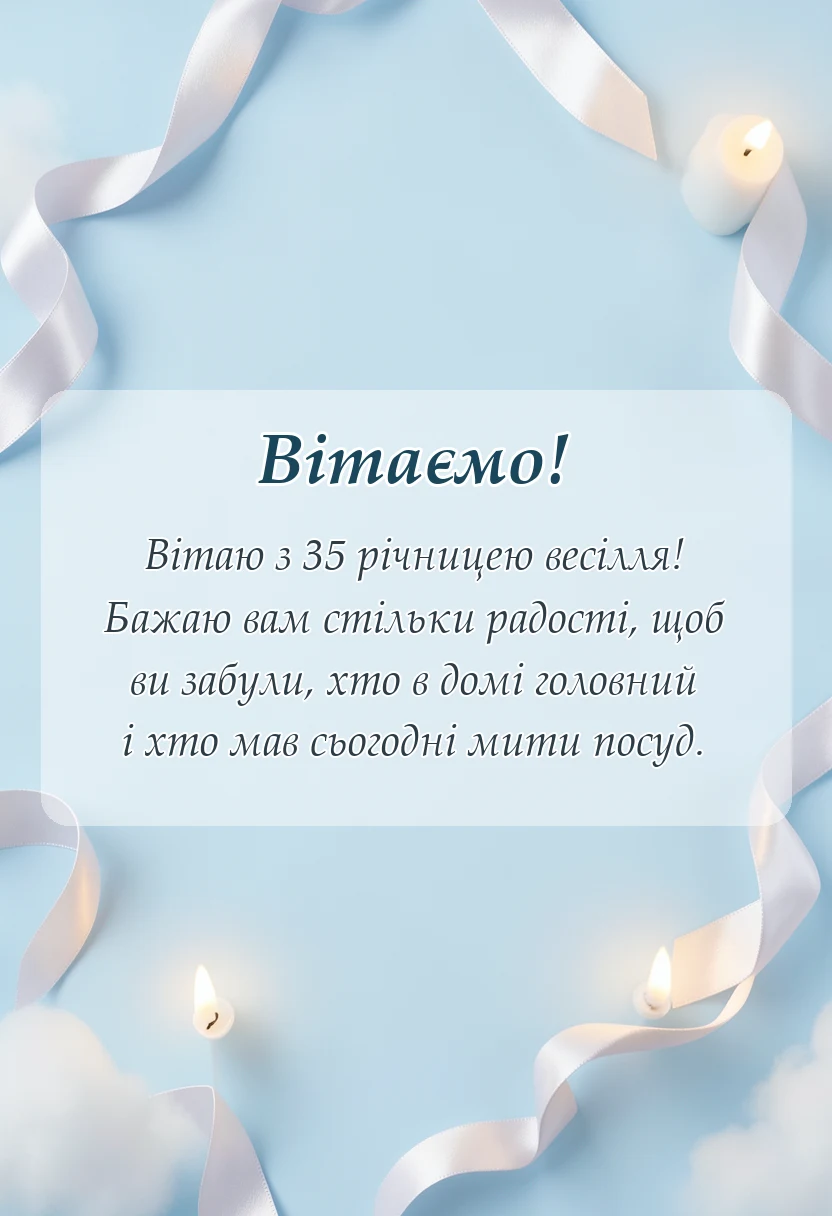 унікальна листівка - привітання з річницею весілля 35 років полотняне коралове весілля