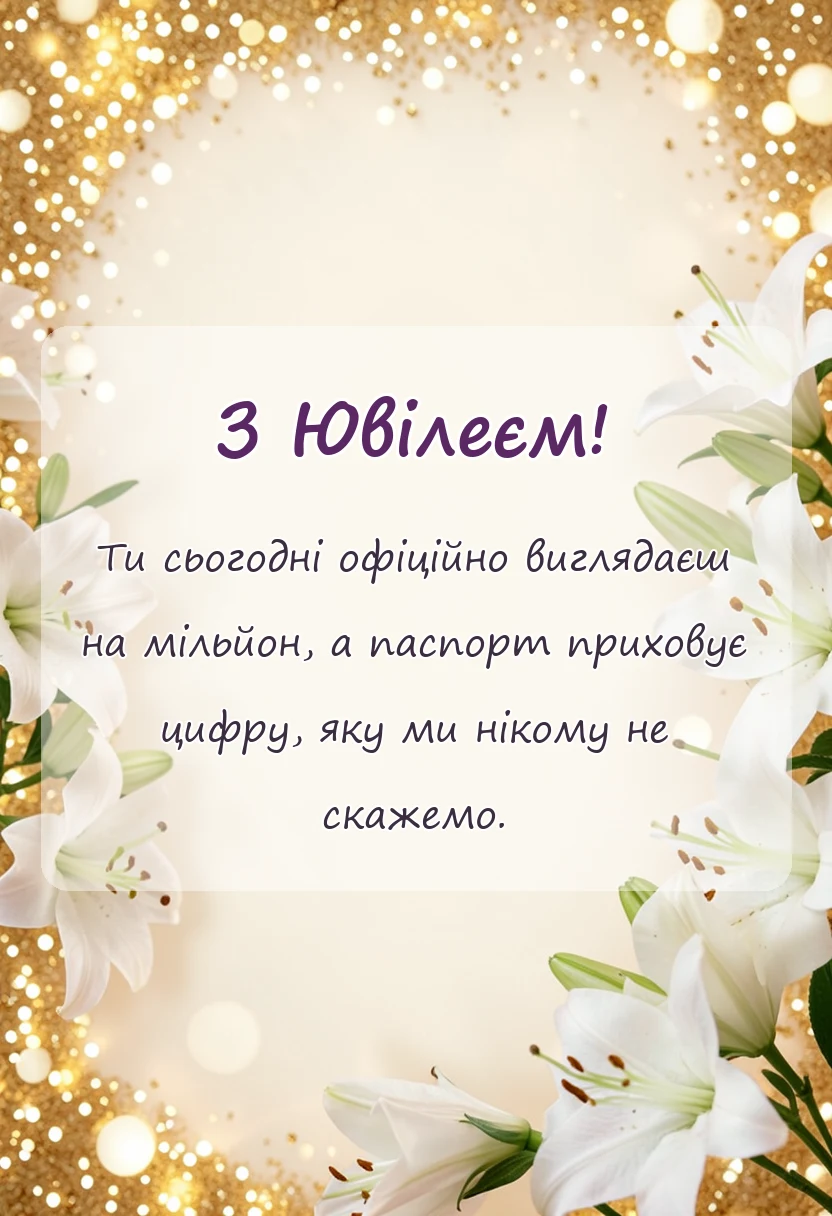 вітальна листівка - привітання з ювілеєм дівчині своїми словами