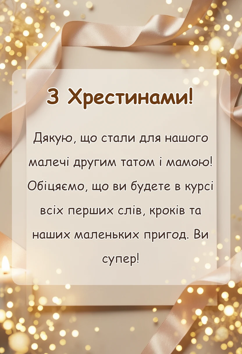 вітальна листівка - подяка кумам за хрещення дитини