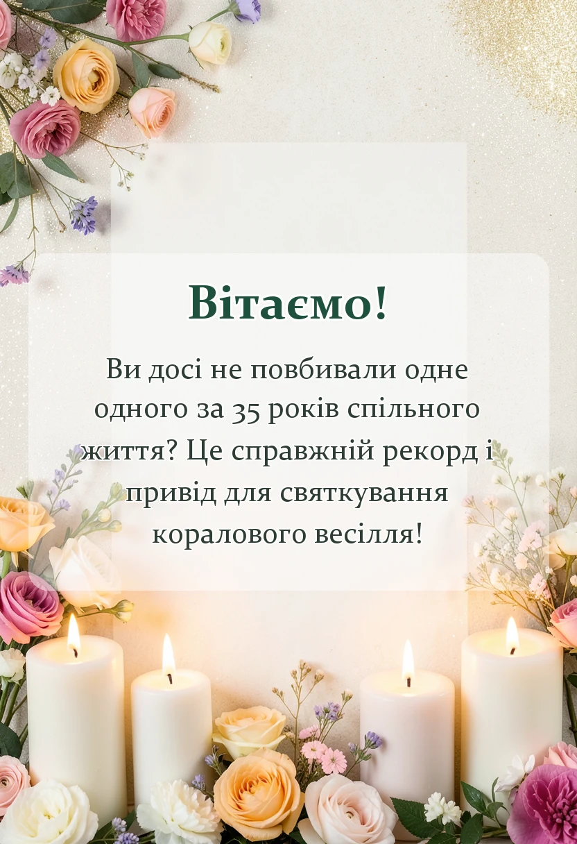 красива листівка: привітання з річницею весілля 35 років полотняне коралове весілля