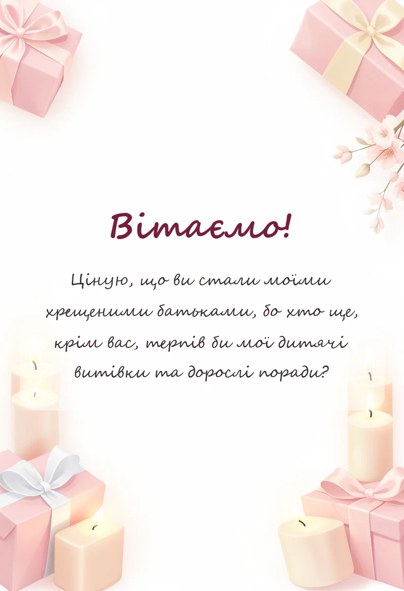 унікальна листівка - слова подяки хрещеним