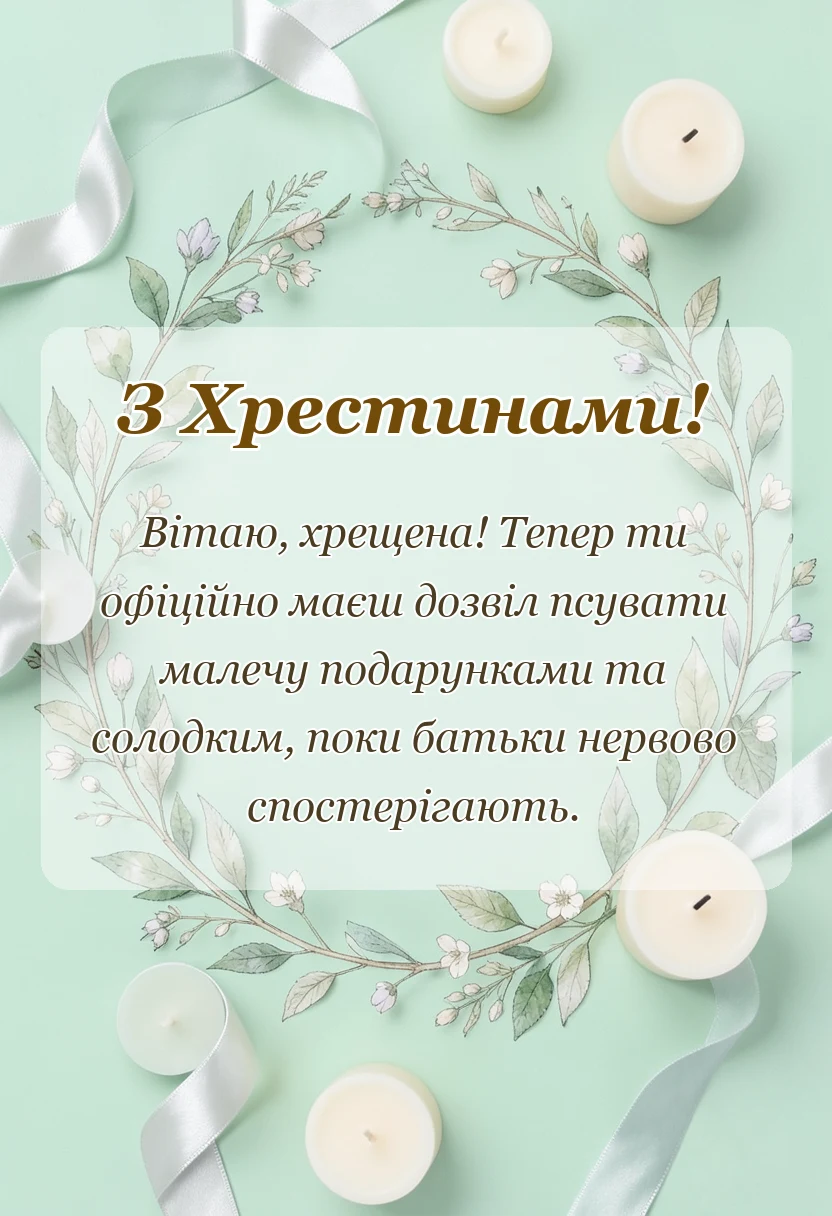 унікальна листівка - привітання з хрестинами своїми словами від хрещеної