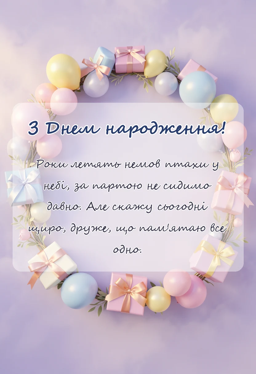 унікальна листівка - привітання з днем народження однокласнику