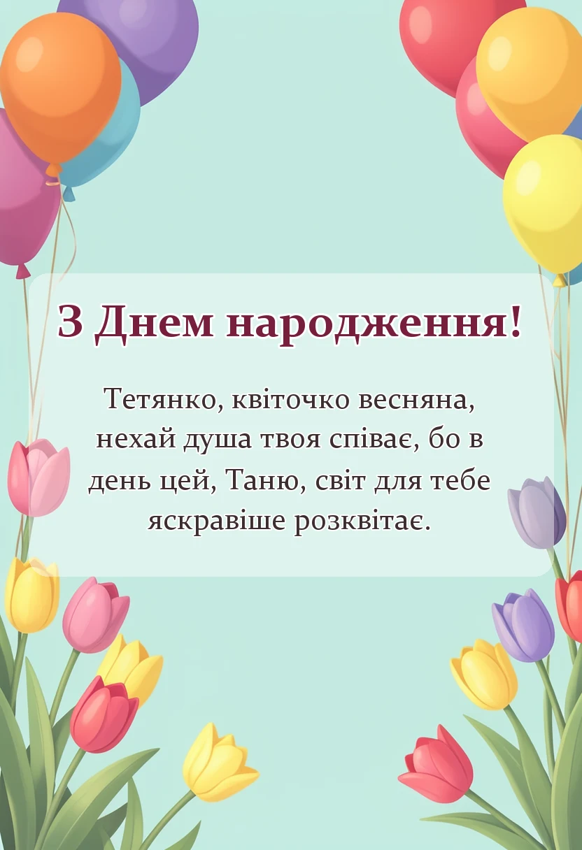унікальна листівка - привітання з днем народження тетяна