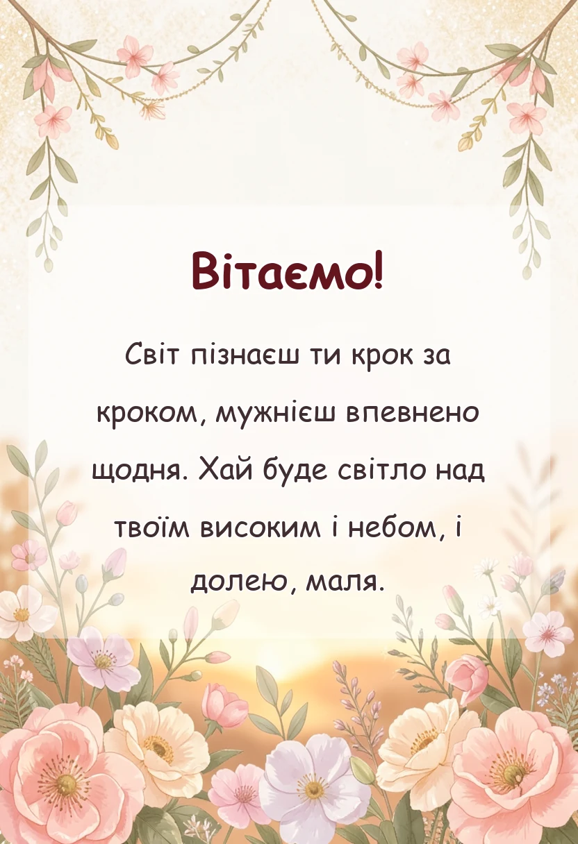 унікальна листівка - привітання з першими кроками дитини