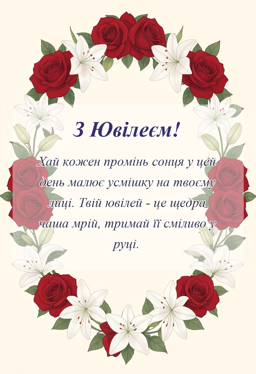 листівка з побажанням - привітання з ювілеєм дівчині своїми словами