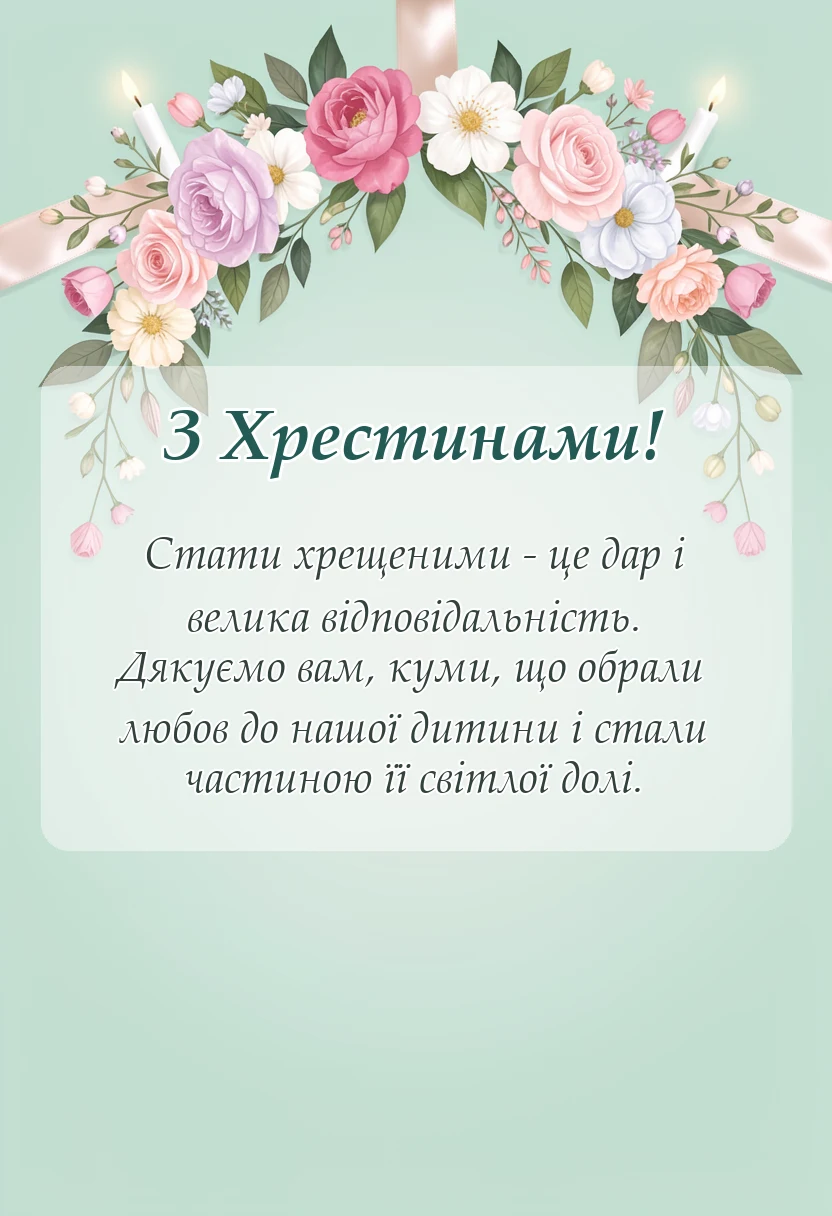 красива листівка: подяка кумам за хрещення дитини