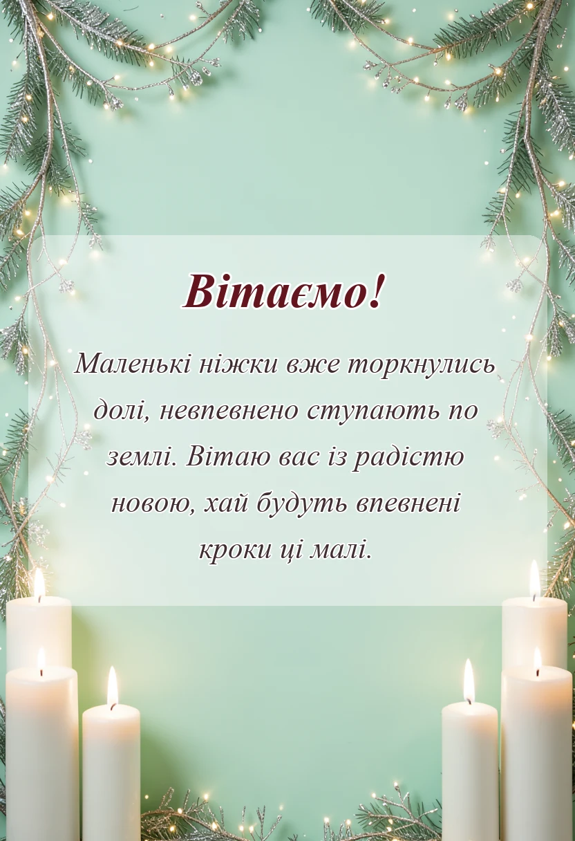 вітальна листівка - привітання з першими кроками дитини