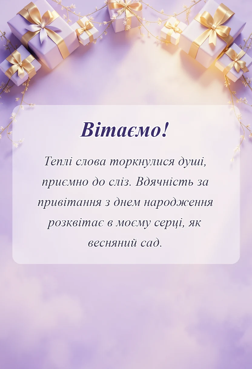 листівка з побажанням - слова подяки за привітання на день народження