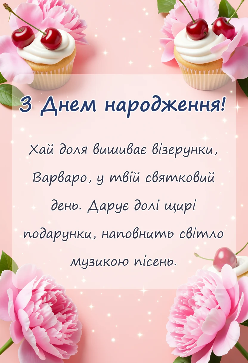 листівка з побажанням - привітання з днем народження варварі