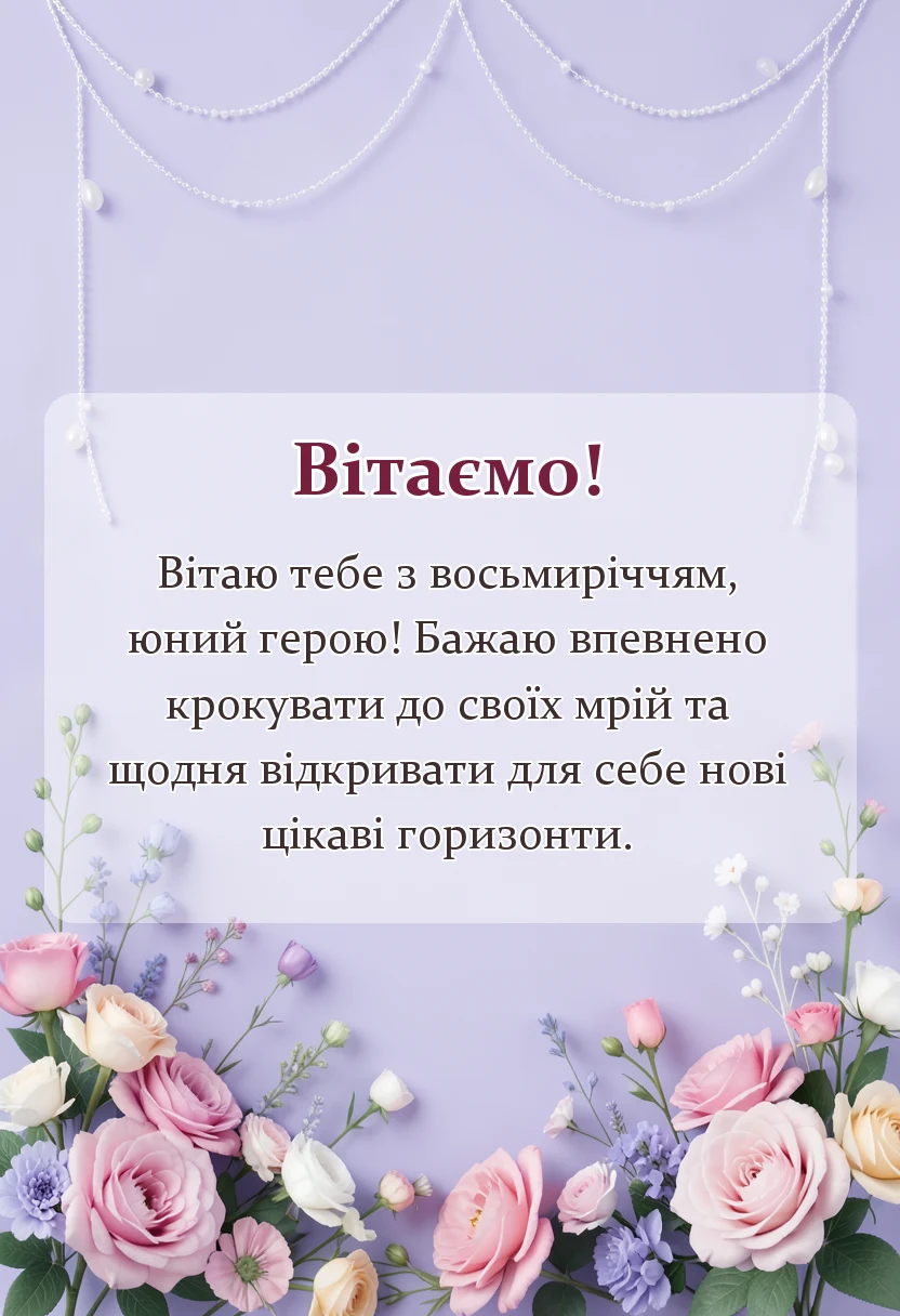 красива листівка: привітання з днем народження 8 років хлопчику