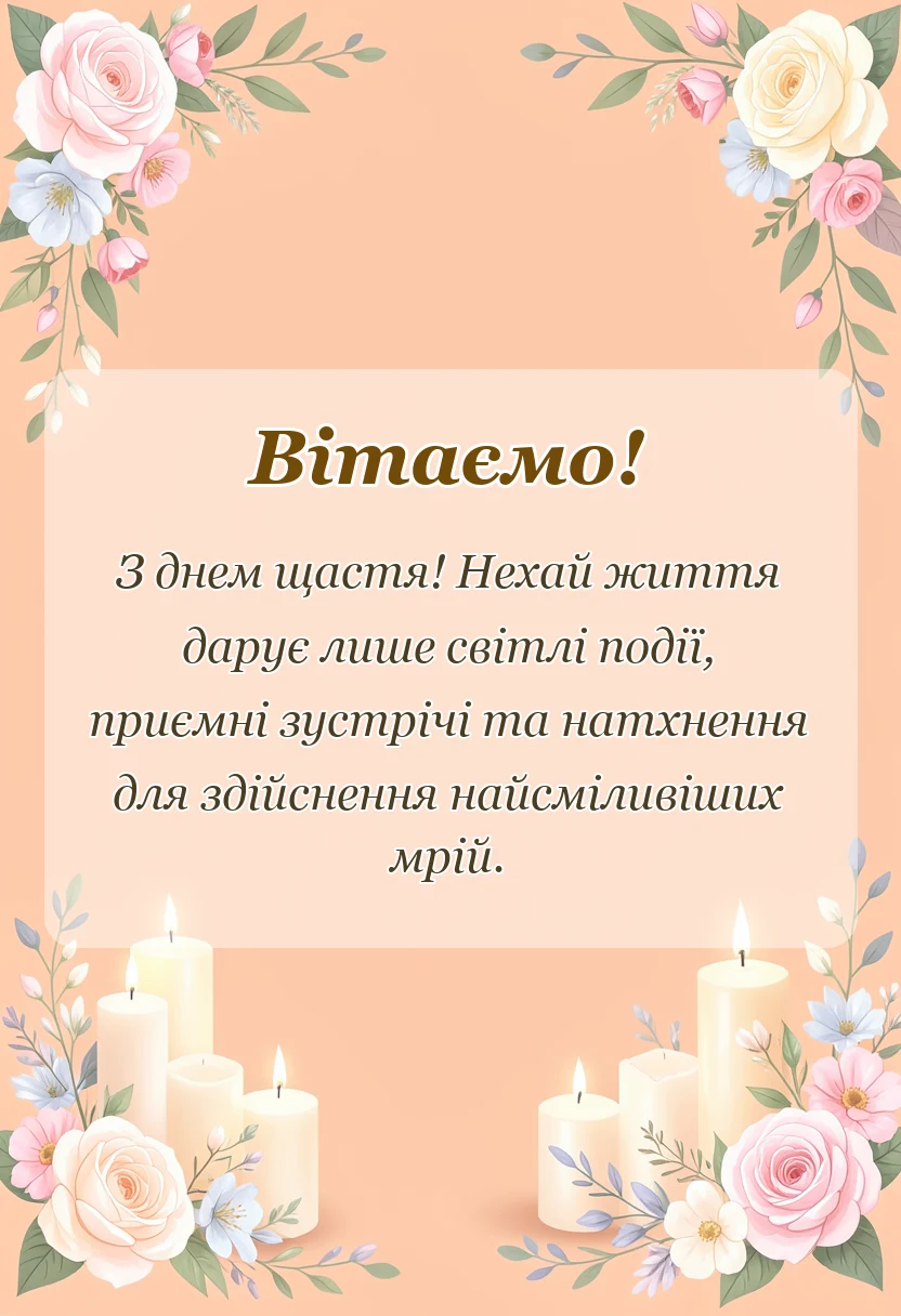 унікальна листівка - привітання з днем щастя
