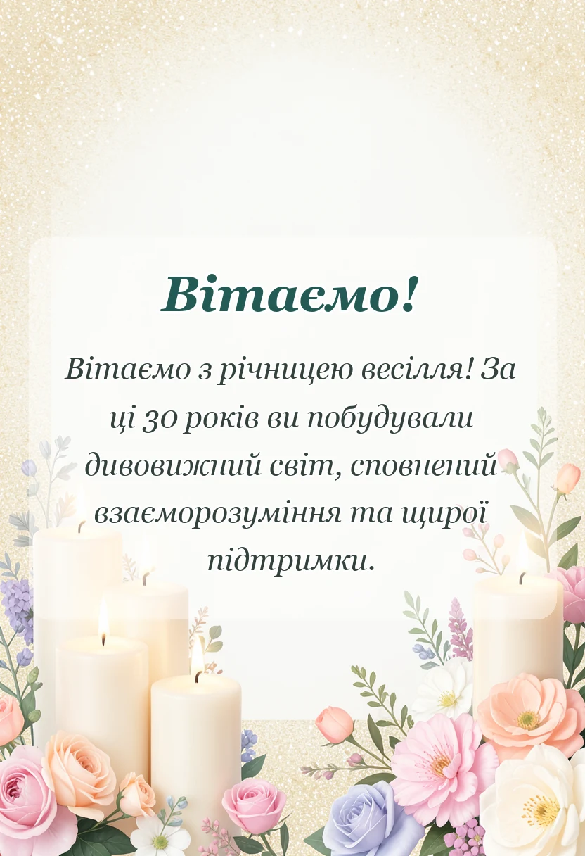 вітальна листівка - привітання з перлиновим весіллям