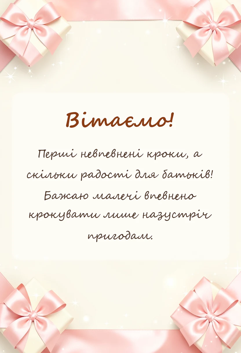 унікальна листівка - привітання з першими кроками дитини