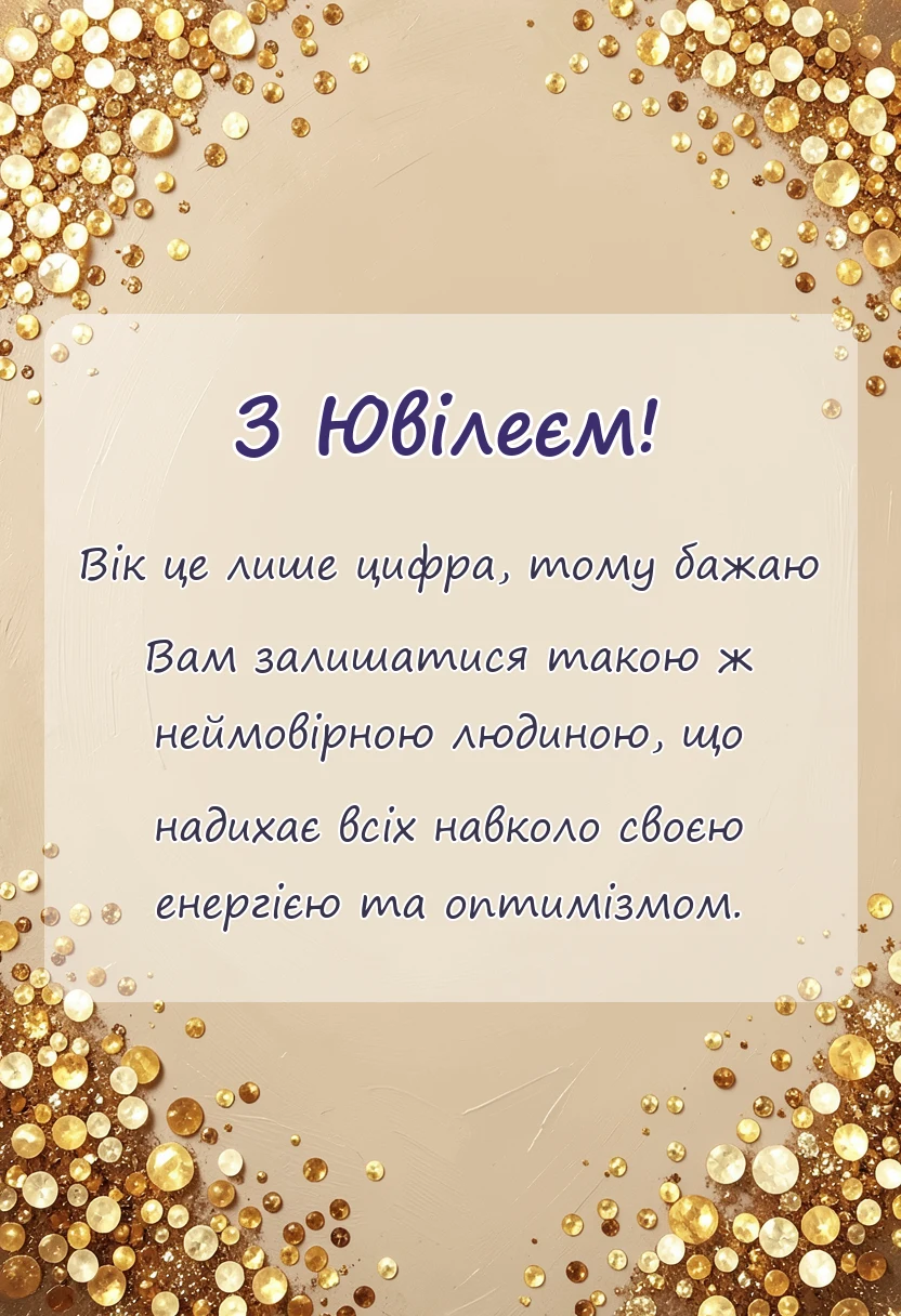 листівка з побажанням - гарне вітання з ювілеєм своїми словами