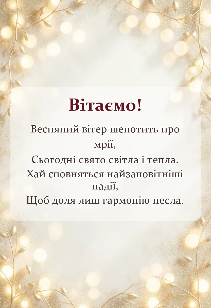 листівка з побажанням - привітання з днем щастя 20 березня