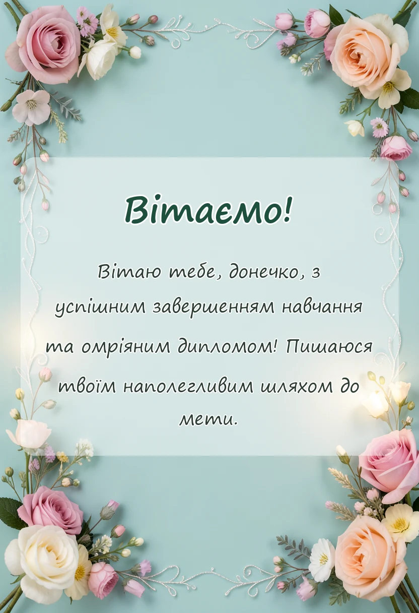 вітальна листівка - вітання донька з отриманням диплому