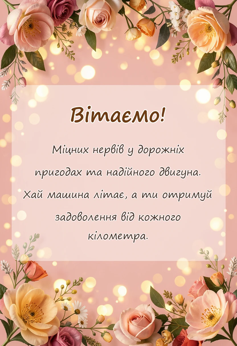 вітальна листівка - привітання з днем водія чоловіка своїми словами