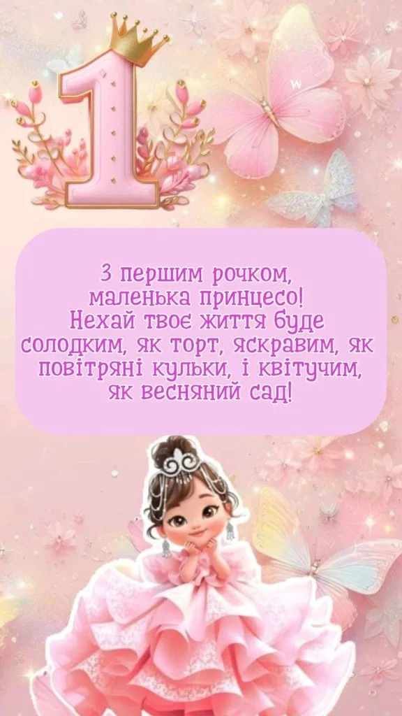 Привітання з першим днем народження дитини-принцеси