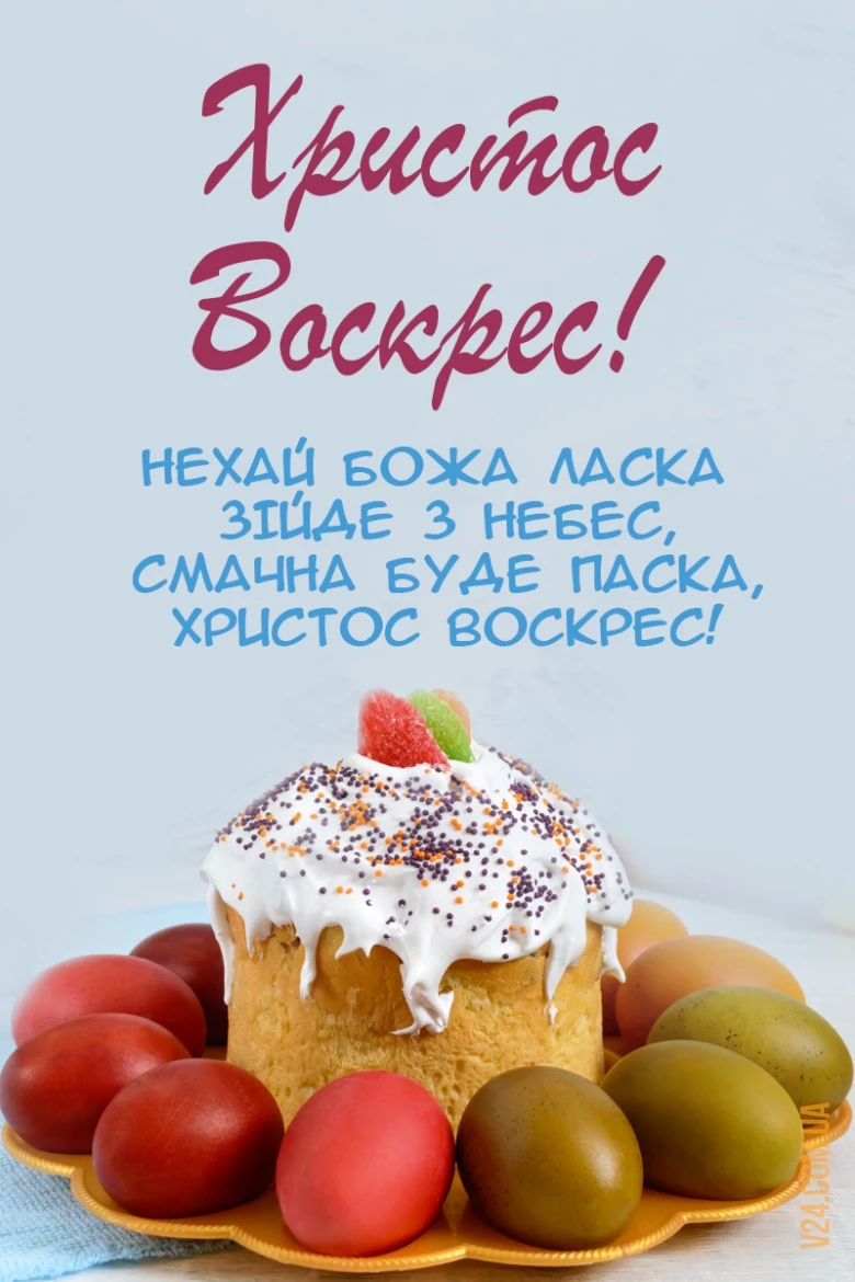 Паска з яйцями та привітанням Христос Воскрес!