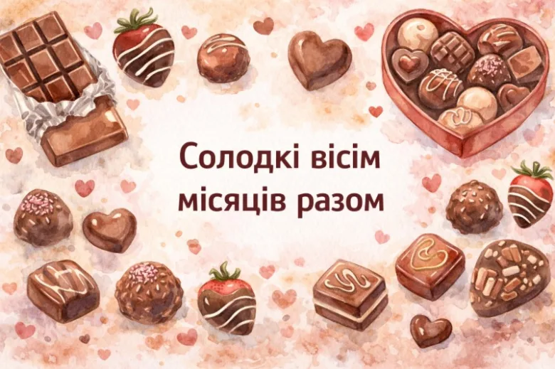 Чоколадні серця та напис про щасливі 8 місяців.