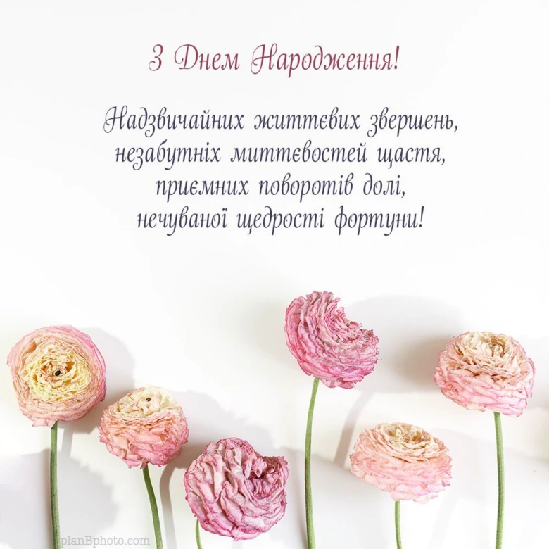 Квіти та українське привітання з днем народження.