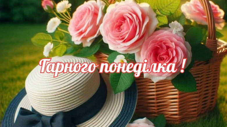 Корзина з трояндами та кепка на траві.